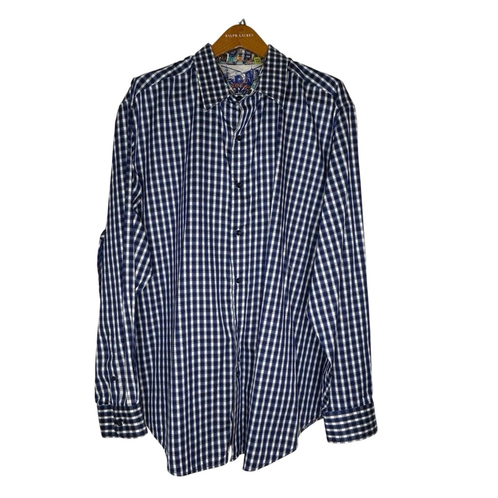 ROBERT GRAHAM Men 2XL XXL Blue Plaid Textured Button Long Sleeve Flip Cuff Shirt